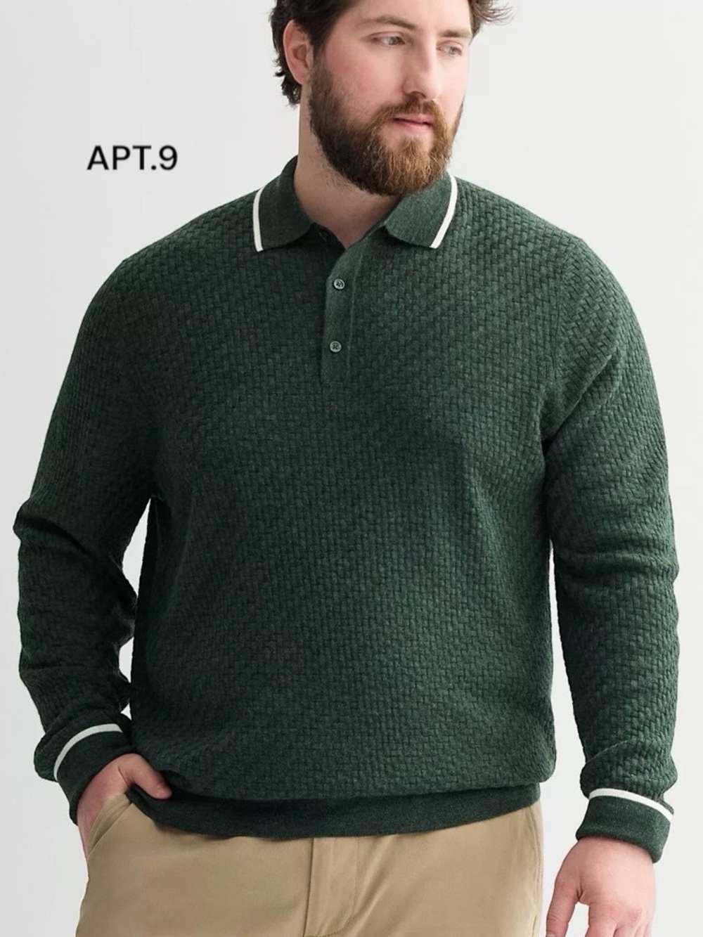 APT. 9 Merino Blend Sweater Polo Mens XXL
Green Heather NWT $39.99 Textured